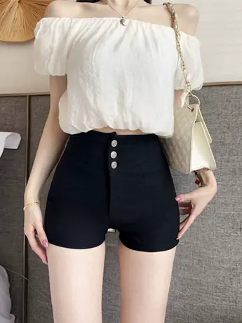 黑色短裤女夏韩版高腰弹力包臀紧身性感显瘦外穿三分休闲跳舞热裤图片