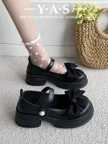 百搭日系jk小皮鞋女2024春新款学生蝴蝶结厚底松糕玛丽珍鞋配裙子图片