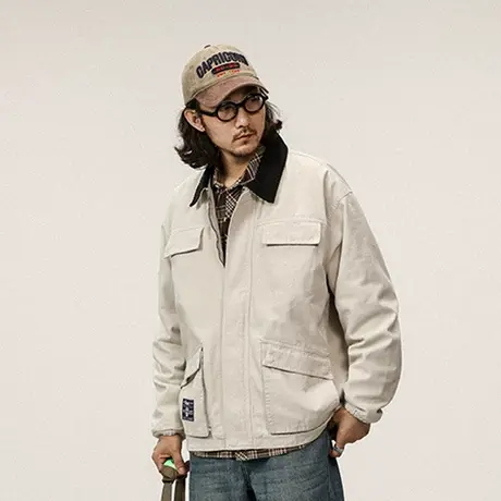 时尚潮流本布拼接夹克微宽版型灯芯绒撞色领口秋冬新款外套休闲男图片