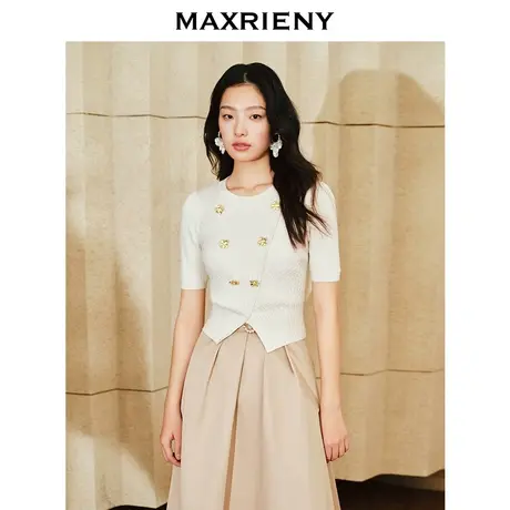 [3件8折]MAXRIENY宫廷复古双排扣套头毛衫修身显瘦上衣淡人穿搭商品大图