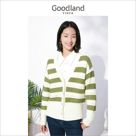 Goodland女装2022冬季慵懒风镂空条纹套头毛衣针织开衫外图片