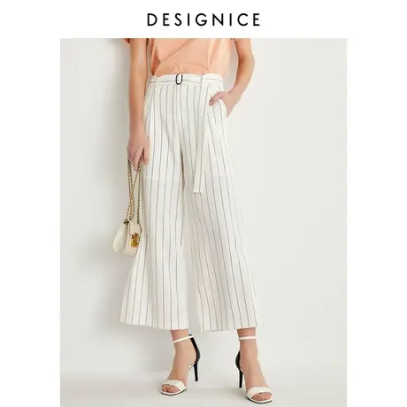 迪赛尼斯夏装新款黑白条纹垂感高腰宽松阔腿裤时尚通勤休闲裤女士商品大图
