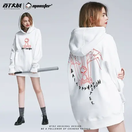 白色情侣卫衣ins超火港风上衣外套提线怪兽木偶宽松纯棉薄款衣服商品大图