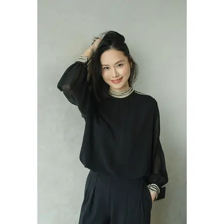 黑色真丝衬衫女2024春夏新款立领长袖宽松显瘦100%桑蚕丝上衣女图片