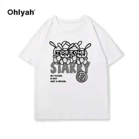OhlyahT恤男小众潮牌短袖卡通印花新款宽松针织男生上装潮流ins图片