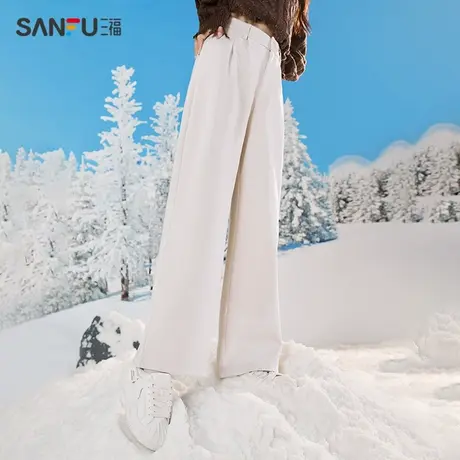 直播秒杀三福休闲裤2024新款秋冬季高腰宽松阔腿裤时尚黑色直筒长商品大图