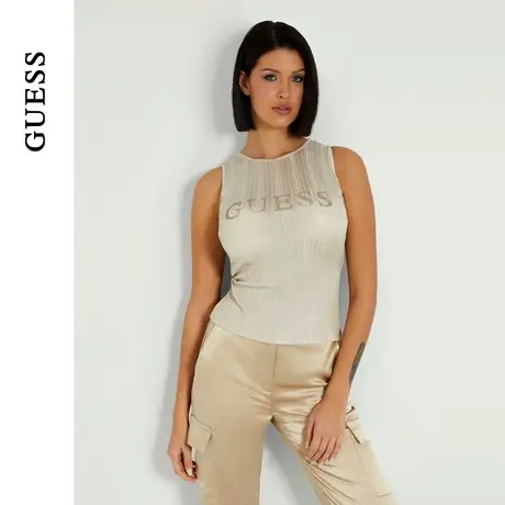 GUESS24年新款春季女士纯色暗纹logo修身无袖针织衫-W4GP04KBYZ0商品大图