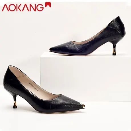 奥康2019春夏新款女鞋软皮舒适白搭职业工作鞋女细跟时尚高跟鞋图片