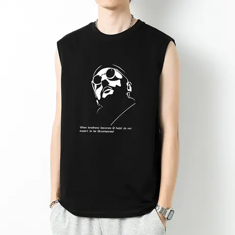 重磅纯棉背心男士夏季黑色无袖t恤液氨长绒棉健身跨栏运动坎肩男商品大图