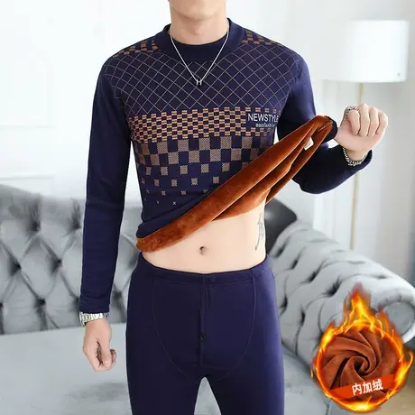 保暖内衣男士加厚加绒青年黄金绒修身冬季棉感毛衫秋衣秋裤套装潮商品大图