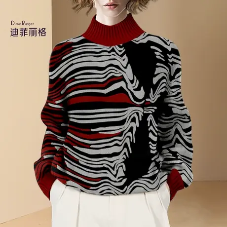 迪菲丽格复古慵懒风毛衣女秋冬2022年新款设计感小众半高领针织衫商品大图