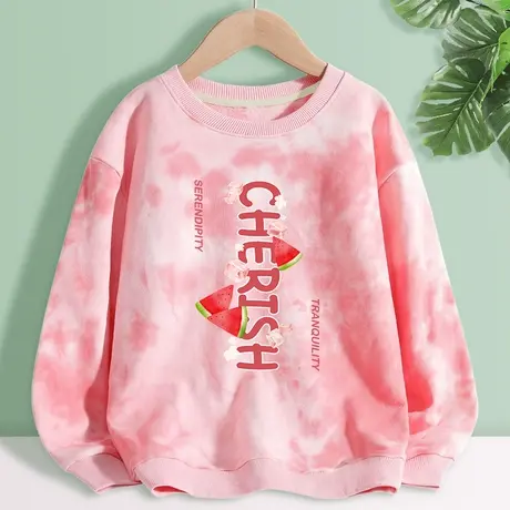 圆领卫衣女2023新款春秋宽松薄款女装衣服粉色学生小个子扎染上衣商品大图