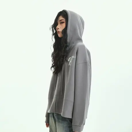 卫衣外套2023新款女连帽灰色短款上衣字母H开衫美式oversize秋装商品大图