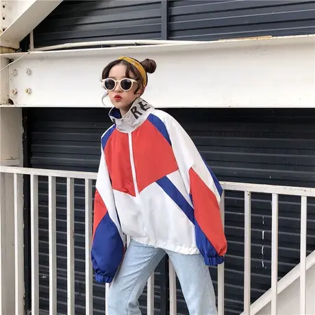 外套女春秋韩版学生bf原宿宽松2021新款秋装欧美嘻哈棒球服风衣商品大图