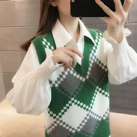 菱格针织马甲背心女2023年新款设计感小众坎肩叠穿小背心毛衣外搭商品大图