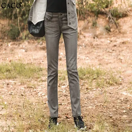 烟灰色直筒牛仔裤女长裤烟管裤修身显瘦2023春高腰新款商品大图