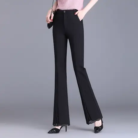 2023春秋新款气质微喇裤女高腰垂感开叉蕾丝长裤显瘦通勤休闲裤子商品大图