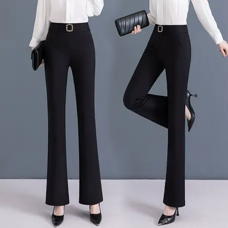 黑色微喇裤女2023春秋季新款高腰直筒小个子西装裤休闲喇叭长裤商品大图
