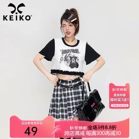 KEIKO 卡通印花正肩短袖t恤女夏日机能风甜辣妹露腰短款打底上衣商品大图