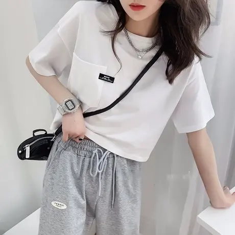 美式复古短袖t恤女夏季宽松韩版设计感小众ins超火短款辣妹上衣服商品大图