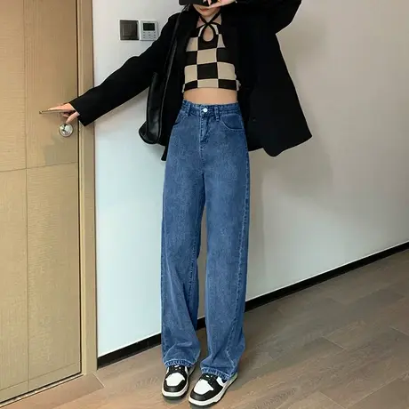 2023阔腿牛仔裤女春夏2023新款高腰宽松直筒显瘦蓝拖地裤子2023商品大图