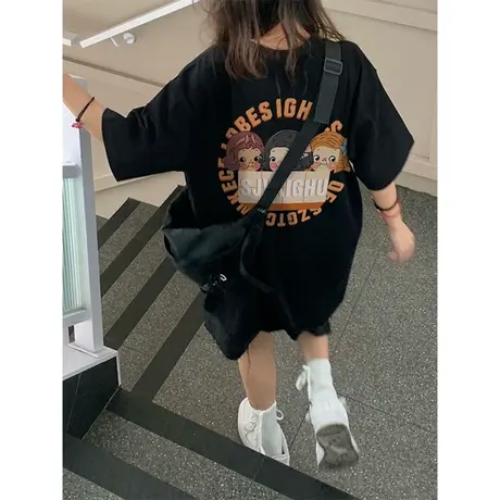 纯棉重磅oversize短袖t恤女夏季潮牌宽松半袖复古港味chic上衣服商品大图