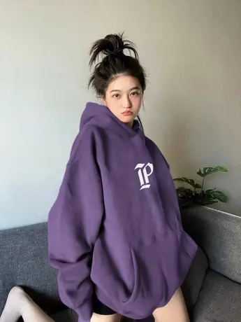 高级感超好看连帽卫衣女小个子秋冬oversize宽松美式复古上衣外套商品大图