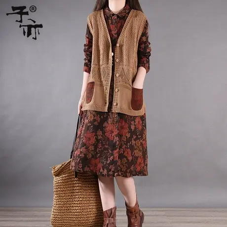 子亦春秋纯色文艺常规短款马甲休闲百搭多色可选显瘦外搭针织马夹商品大图