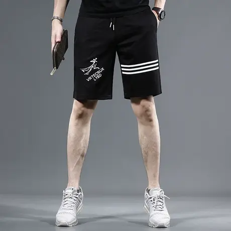 休闲短裤男2023夏季新款黑色时尚印花宽松男士五分松紧腰潮牌短裤图片