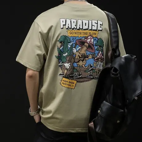 潮牌短袖t恤男士半袖宽松夏季2023新款衣服男款圆领大码男装体恤商品大图