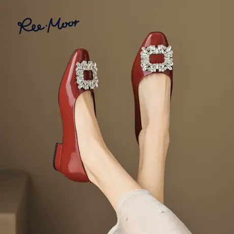 REEMOOR睿慕2023秋季新款水钻方扣平底鞋通勤休闲低跟单鞋女鞋商品大图