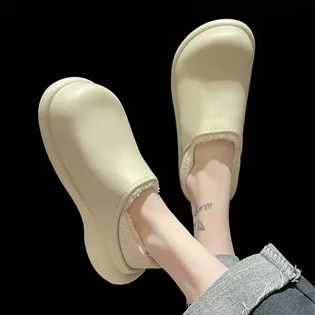 防水棉拖鞋女冬季加绒月子鞋保暖踩屎感厚底防滑室内家居包跟棉鞋商品大图