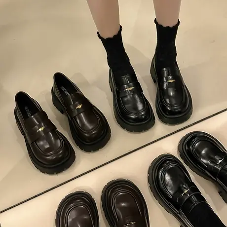 厚底乐福鞋女秋冬2024新款复古大头松糕鞋子通勤单鞋英伦风小皮鞋图片
