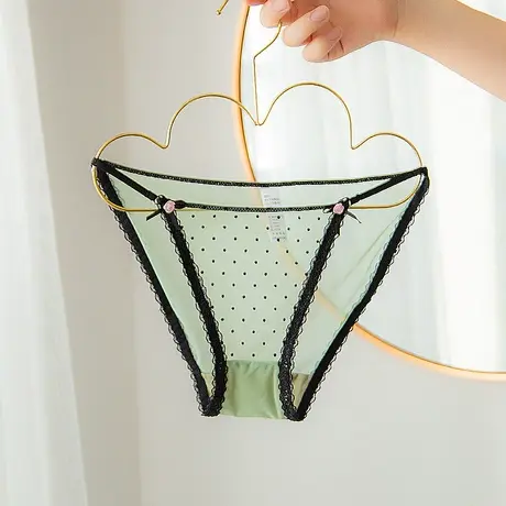法式波点~绿色内裤女情调性感蕾丝透明三角裤低腰提臀纯棉裆夏季商品大图