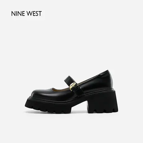 Nine West/玖熙圆头厚底玛丽珍鞋女夏秋新款百搭饰扣学院风一脚蹬商品大图