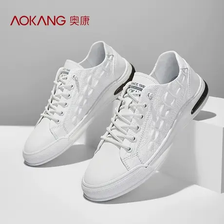 奥康小白鞋男潮流百搭休闲板鞋男薄款春季真皮英伦风一脚蹬皮鞋男商品大图