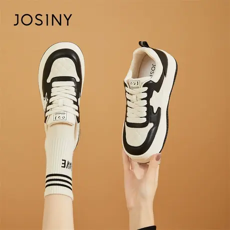 Josiny/卓诗尼黑白板鞋女款2024新款春季爆款厚底百搭休闲运动鞋商品大图