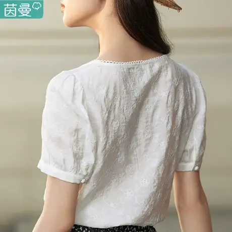 茵曼旗舰店衬衫女2023夏季新款法式上衣高级感夏天宽松短袖衬衣图片