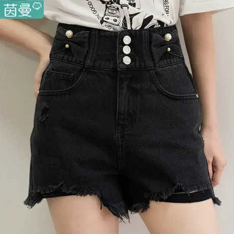 茵曼旗舰店不规则牛仔短裤女2023夏季新款毛边显瘦阔腿高腰热裤图片