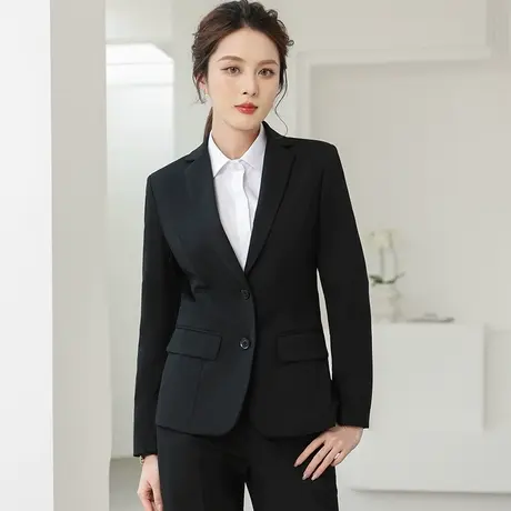 2023早秋职业西服藏蓝色西装上衣休闲时尚韩版显瘦工装制服套装黑图片
