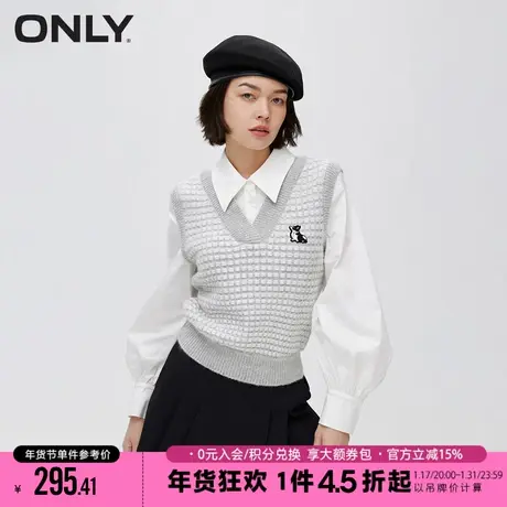 ONLY2023冬季新款百搭简约学院风休闲假两件V领衬衫女|123305014商品大图