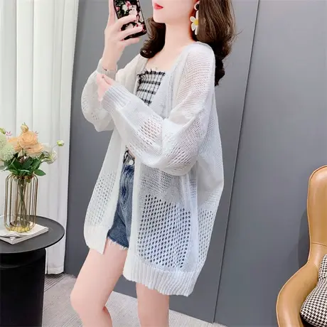 镂空针织开衫女夏季2023年新款韩版宽松薄款外搭空调衫外套上衣潮图片
