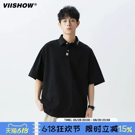 VIISHOW美式夏季Polo衫短袖t恤男2025夏季新款宽松潮牌半袖体恤衫商品大图
