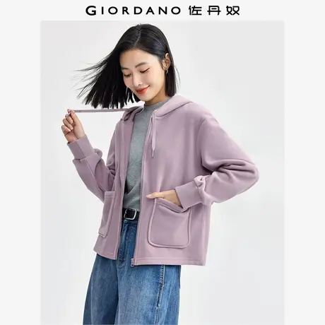 佐丹奴外套女装摇粒绒贴袋连帽针织休闲外套 13374816商品大图