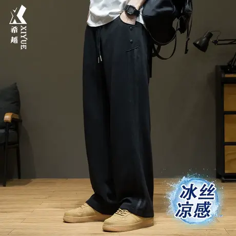 莱赛尔冰丝垂感拖地休闲直筒裤男2025夏季宽松大码美式薄款长裤子商品大图