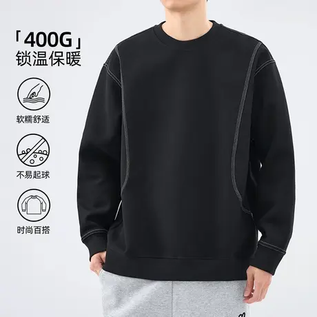 hansca美式400g重磅圆领加绒卫衣男2024新款秋冬加厚宽松保暖上衣商品大图