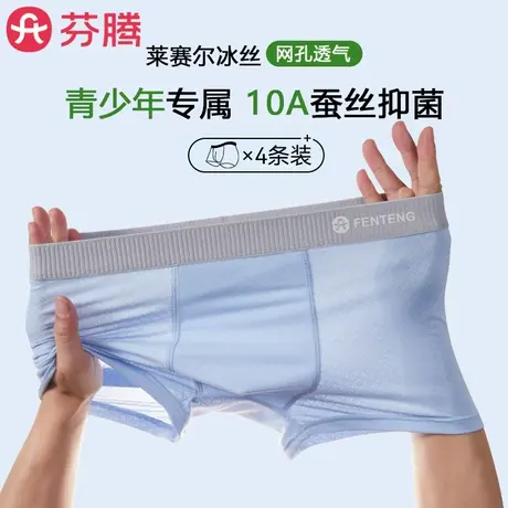 芬腾青少年冰丝内裤男款发育期初高中学生男孩大童无痕四角平角裤商品大图