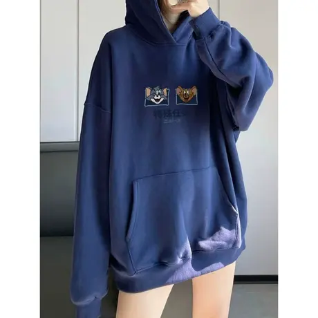 连帽卫衣女冬季加绒加厚vintage大码卡通日系慵懒风外套上衣显瘦商品大图