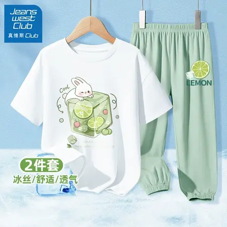 真维斯女童套装夏款儿童夏季纯棉短袖大童装2025新款女孩夏装衣服商品大图