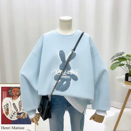 2023年春季新款卫衣休闲贴布兔子刺绣字母韩版显瘦假两件长袖8010商品大图